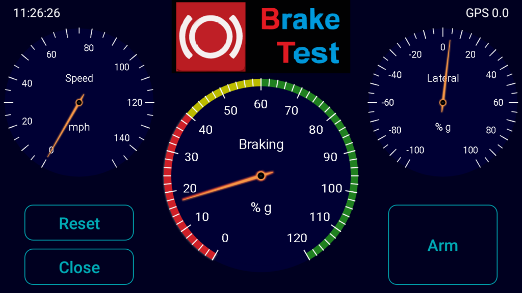 Android BrakeTest main screen.